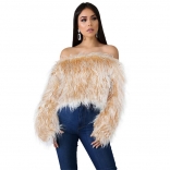 Yellow Long Sleeve Off-Shoulder Feather Fashion Coat