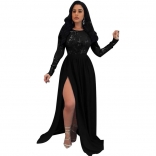 Black Long Sleeve Sequins Mesh Sexy Evening Dress