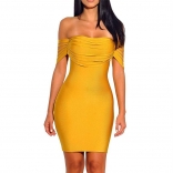 Yellow Off-Shoulder Tassels Bandage Sexy Mini Dress