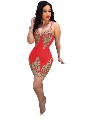 Red Sleeveless Halter Lace Sexy Bodycons Dress