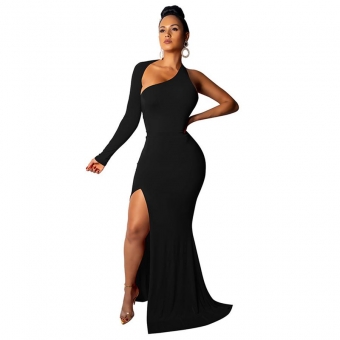 Black Long Sleeve Halter Women Fashion Evening Dress