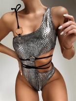 Silver Halter Sexy Women One-Peice Swimsuit