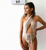 Beige Bandage Sexy One-Pieces Swimsuit