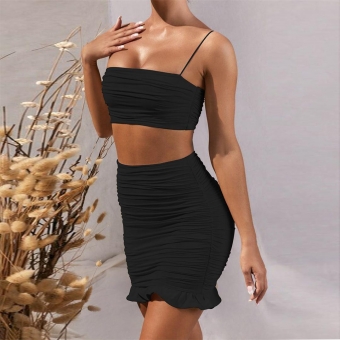 Black Halter Low-Cut 2PCS Women Bodycon Mini Dress