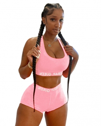 Pink Halter V-Neck Bodycons Short Sets