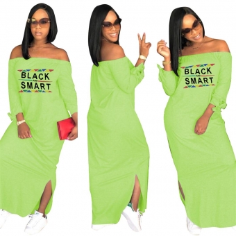 Green Long Sleeve Printed Fashion Women Long Dress