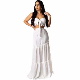 White Sleeveless V-Neck Women Fashion Jersey Dress
