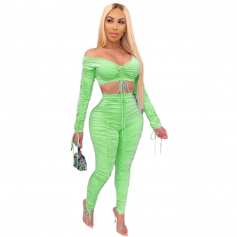 Green Long Sleeve V-Neck Bandage Women Sexy Jumpsuit