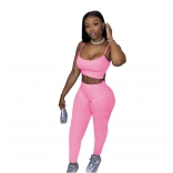 Pink Halter V-Neck Bodycons 2PCS Sexy Jumpsuit