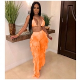 Orange Halter Printed Sexy Foral Women Jumpsuit With Pant