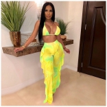 Yellow Halter Printed Sexy Foral Women Jumpsuit With Pant