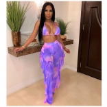 Purple Halter Printed Sexy Foral Women Jumpsuit With Pant