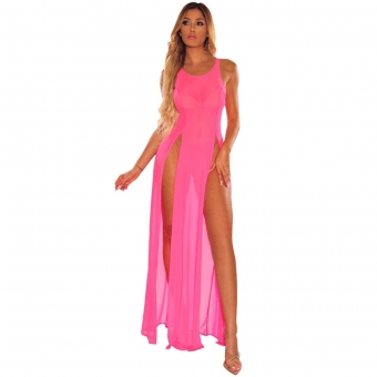 Pink Sleeveless Mesh Women Beach Dress