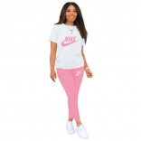 Pink Short Sleeve Printed 2PCS Women Sports Dress