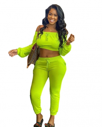 Green Long Sleeve Off-Shoulder 2PCS Women Fashion Jumpsuit