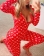 Red Long Sleeve Printed Deep V-Neck Bodycon Sexy Jumpsuit