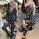 Black Long Sleeve Printed Deep V-Neck Bodycon Sexy Jumpsuit