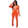 Orange LonG Sleeve Deep V-Neck Bodycons Women Jumpsuit