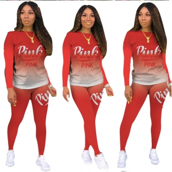 Red Long Sleeve Printed 2PCS Women Fashion Jumpsuit