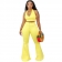 Yellow Sleeveless Halter V-Neck Zipper 2PCS Women Jumpsuit