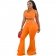 Orange Sleeveless Halter V-Neck Zipper 2PCS Women Jumpsuit