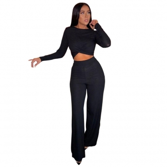 Black Long Sleeve O-Neck 2PCS Women Fashion Jumpsuit Dress