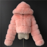 Pink Long Sleeve Fashion Women Short Fur Coat