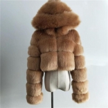 Brown Long Sleeve Fashion Women Short Fur Coat