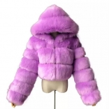 Purple Long Sleeve Fashion Women Short Fur Coat