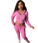 Pink Long Sleeve Zipper V-Neck 2PCS Sexy Jumpsuit