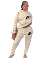 White Long Sleeve Printed Women 2PCS Sports Dress