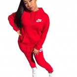 Red Long Sleeve Printed Women 2PCS Sports Dress