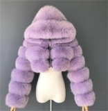 Light Purple Long Sleeve Fashion Women Short Fur Coat
