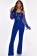 Blue Mesh Long Sleeve V-Neck Women Jumpsuit