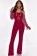 Red Mesh Long Sleeve V-Neck Women Jumpsuit