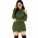 Green Long Sleeve Cut-off Shoulder Women Fashion Sweaters