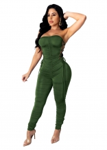 Green Sleeveless Lace-up Bodycons Sexy Jumpsuit