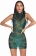 Green Sleeveless Mesh Sequins Bodycons Mini Dress