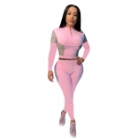 Pink Long Sleeve Zipper Women Fashion Sports Dress