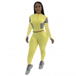 Yellow Long Sleeve Zipper Women Fashion Sports Dress