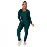Green Long Sleeve 3PCS Halter Vest Women YOGA Sports Dress