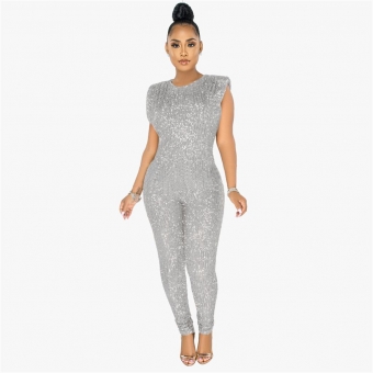 Silver Sleeveless Sequins Bodycons Sexy Jumpsuit