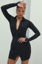 Black Long Sleeve Deep V-Neck Women Sexy OL Dress