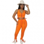 Orange Halter Zipper V-Neck 2PCS Bandage Sexy Jumpsuit