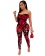 Red Off-Shoulder Low-Cut Printed Women Sexy Jumpsuit