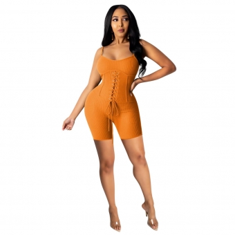 Orange Sleeveless V-Neck Halter Lace-up Clubwear
