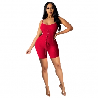 Red Sleeveless V-Neck Halter Lace-up Clubwear