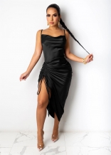 Black Halter Low-Cut Women Backless Sexy Midi Dress