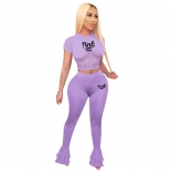 Purple Short Sleeve Mesh Tops Women Jumpsuit Sports Dress