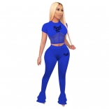 Blue Short Sleeve Mesh Tops Women Jumpsuit Sports Dress